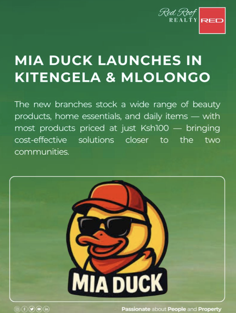 Red Roof Realty Appointed by Mia Duck for Kitengela & Mlolongo Branches