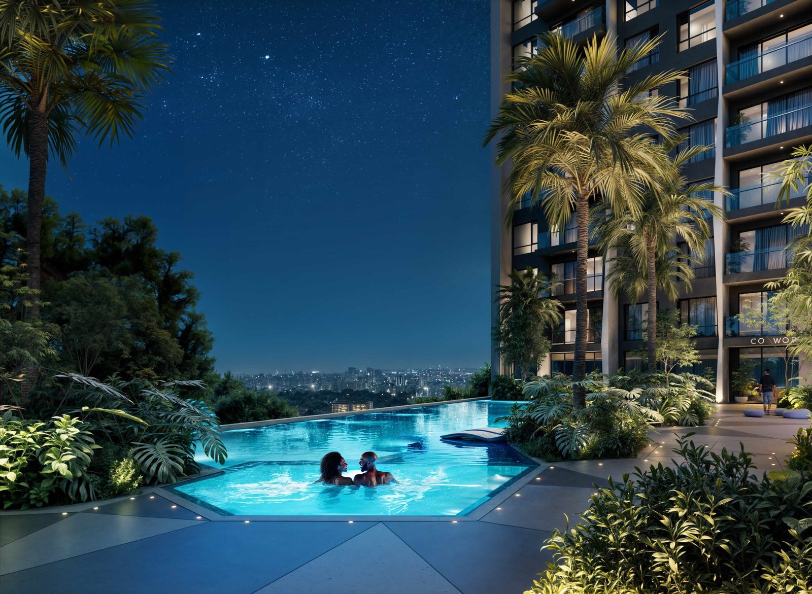 Modern luxury villa at dusk