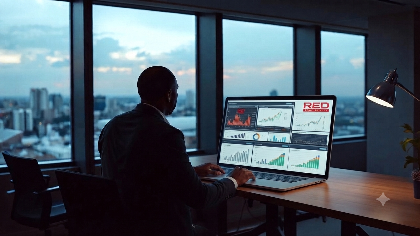 Analyst reviewing Nairobi property market data on screens
