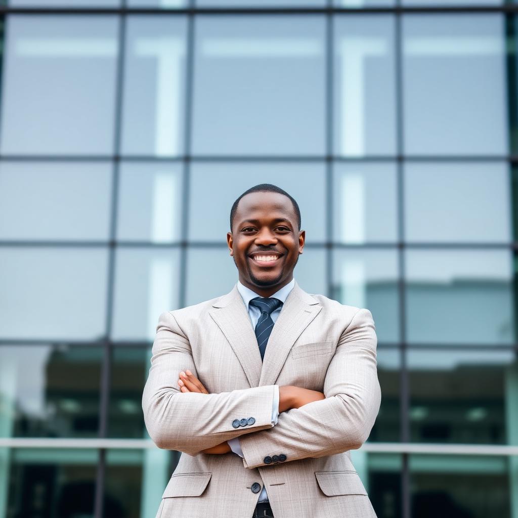 Red Roof Realty consultant outside a modern office